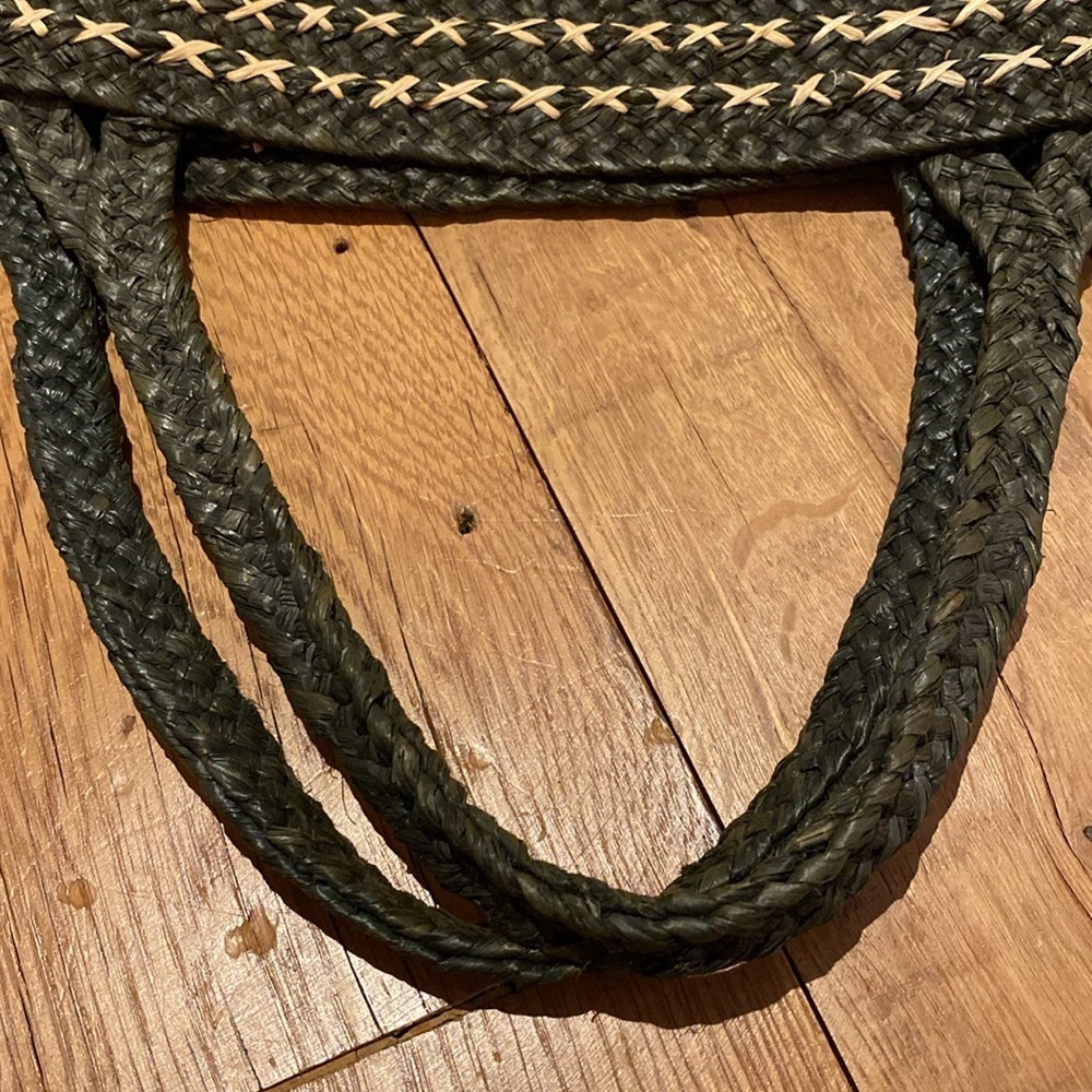Annabel Ingall Australian Raffia Small Bibi Tote Gray V Deep Green Tan Cross Bag - Picture 12 of 12